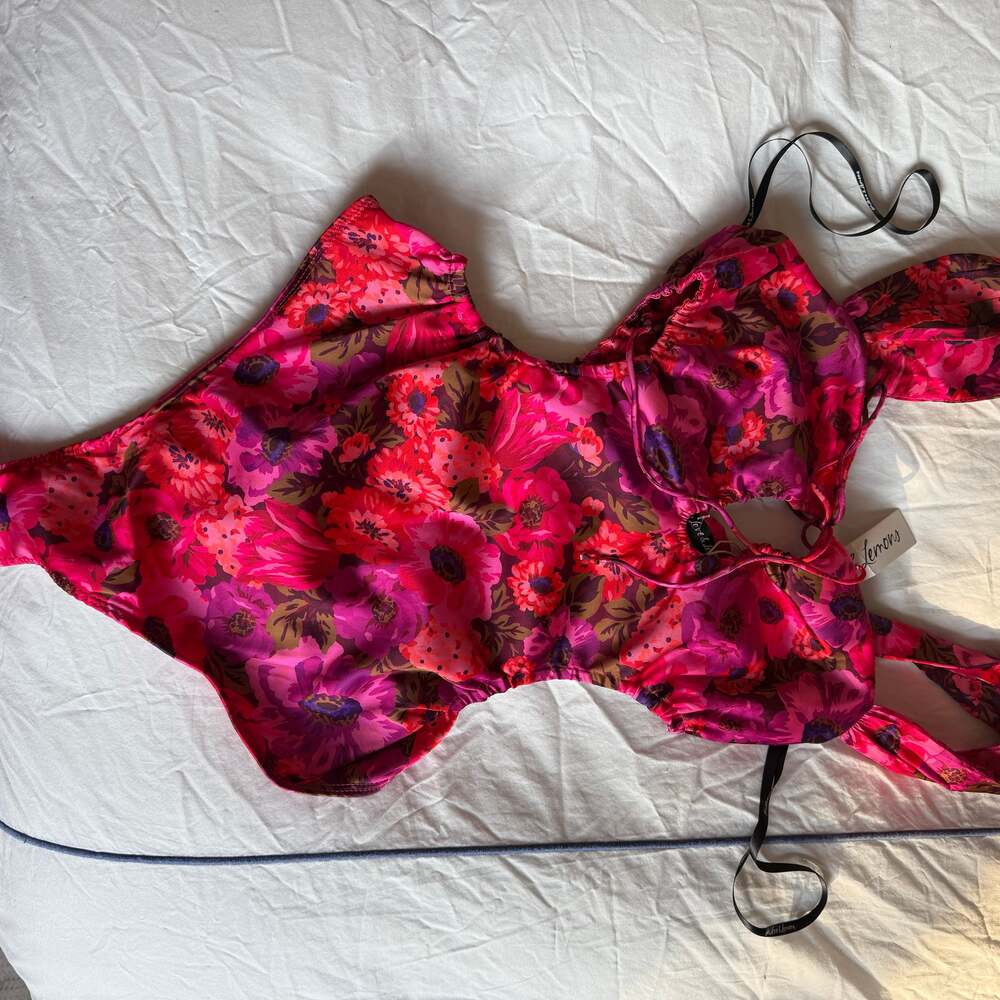 For Love & Lemons Pink Floral Cut Out Bodysuit